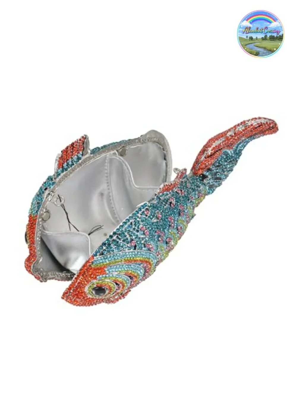 Rhinestone Fish Evening Clutch - Magnetic Closure, Detachable Chain, Sparkling